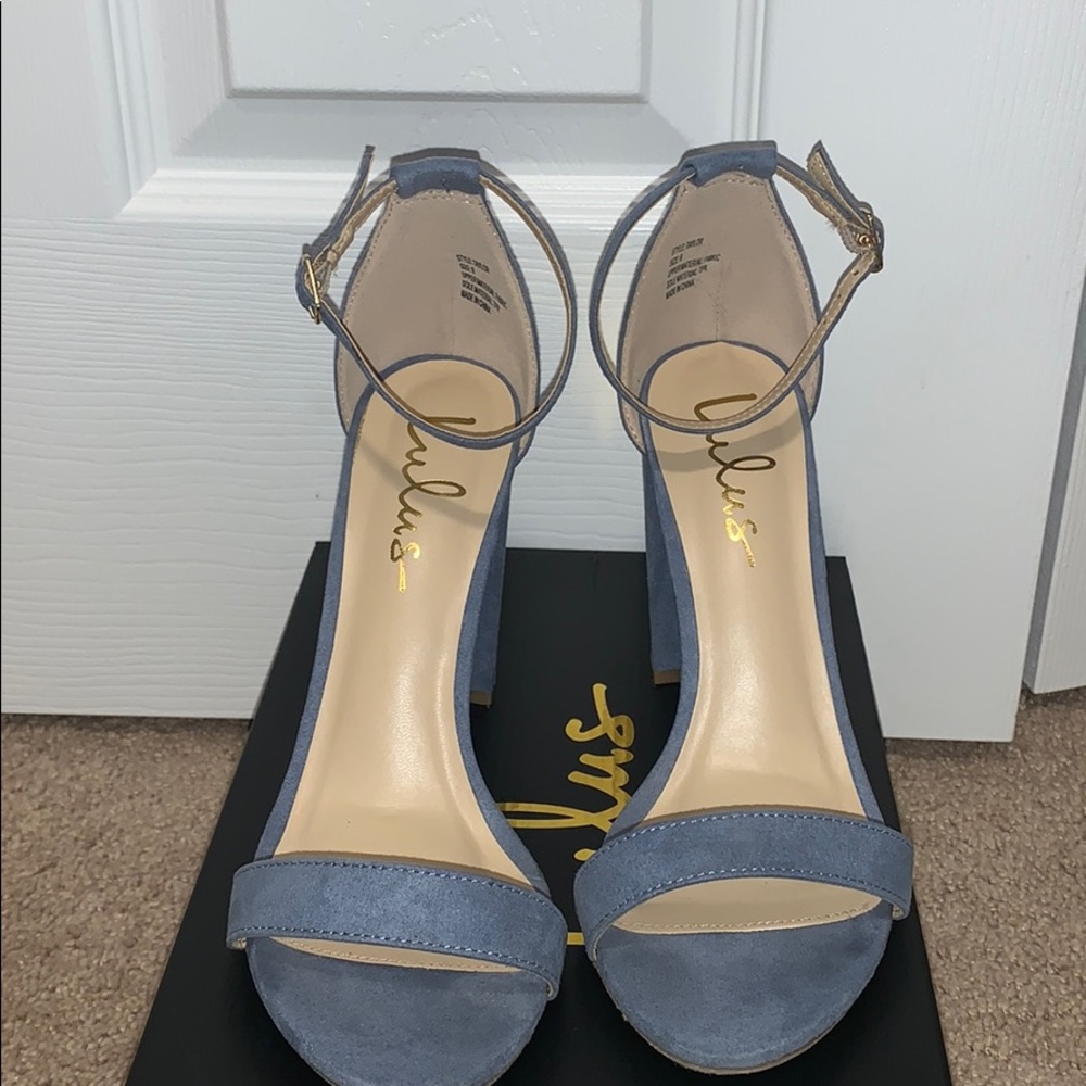 Lulus Blue Suede Ankle Strap Heels